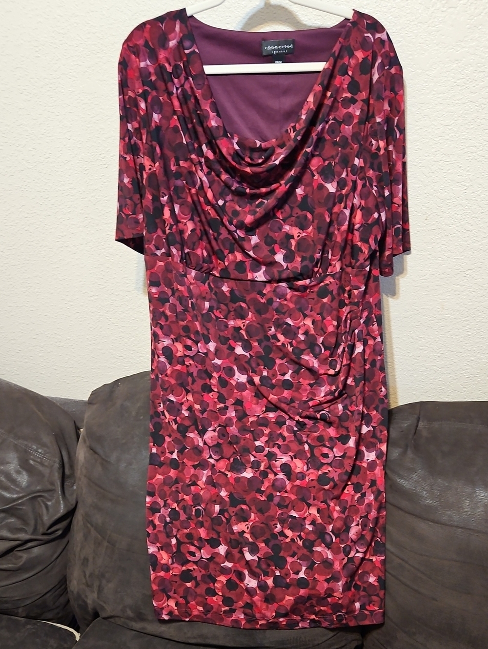 connected apparel Red and Pink Abstract Cowl Neck Midi Dress